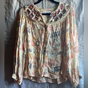 NWOT Velvet Embroidered Button-up